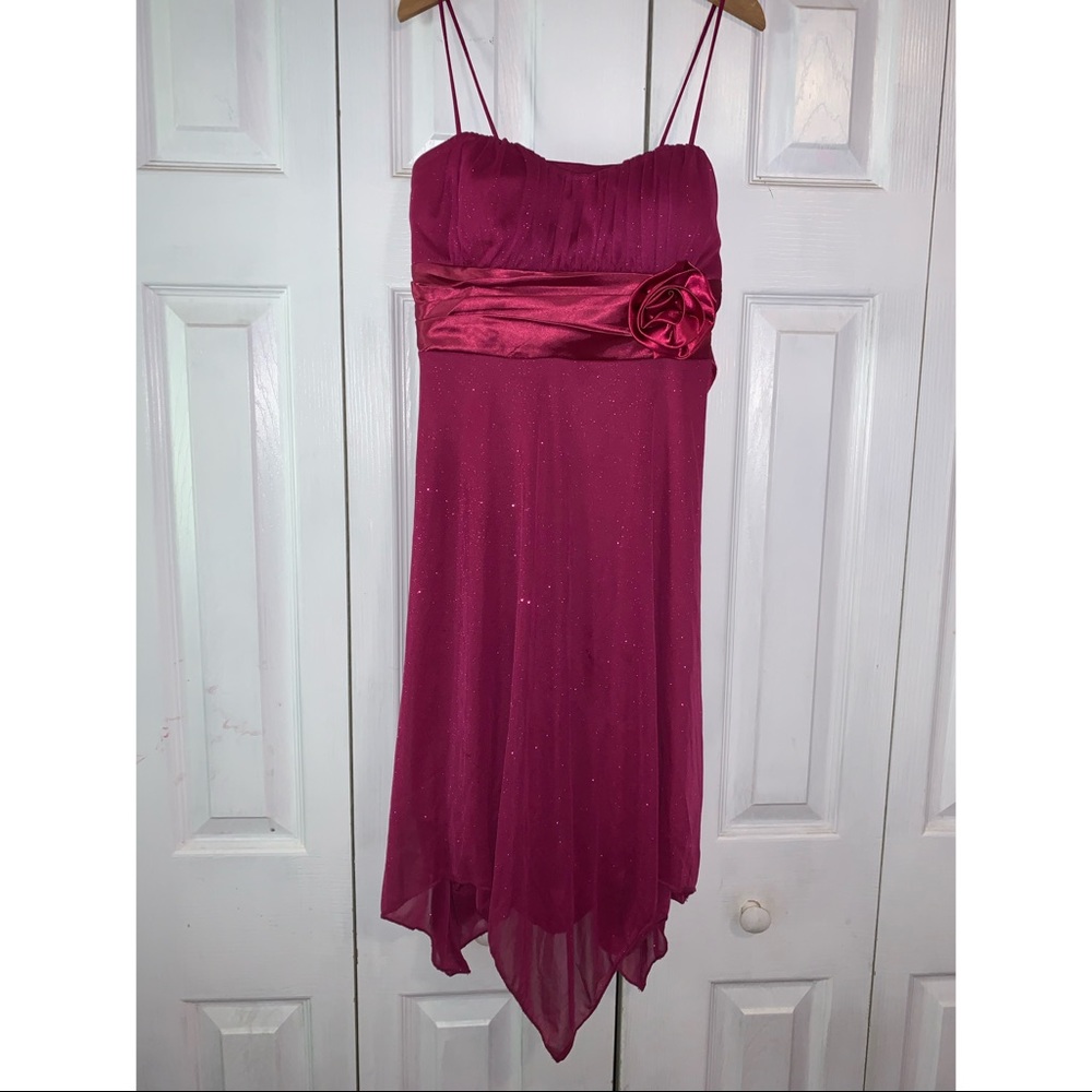 All sparkled magenta semi formal dress.